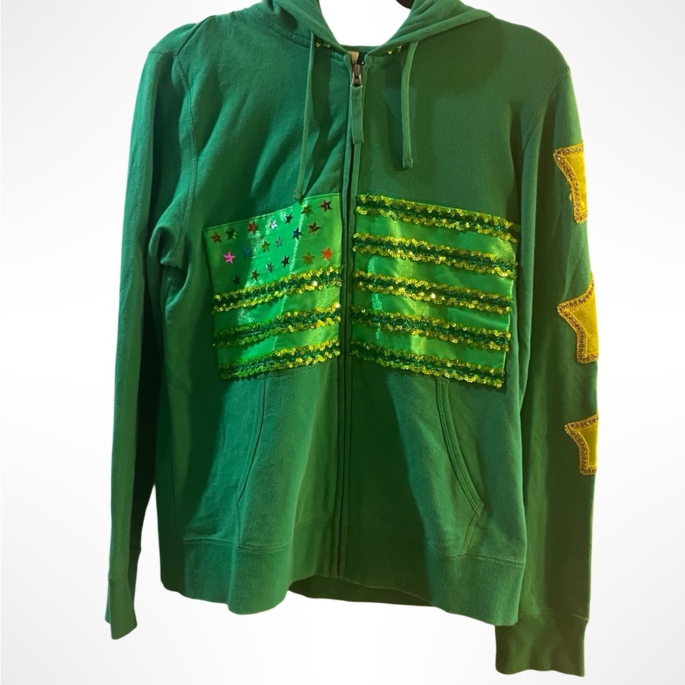 Green Hoodie with‎ Star Accents and I love New York sequin accent